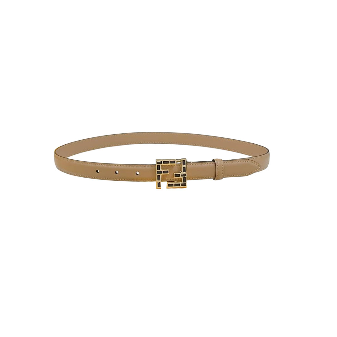 Fendi Women's FF Squared Buckle Belt In Black/Brown/Grey/Beige/White Calfskin With Gold Hardware 20mm - 图片 10