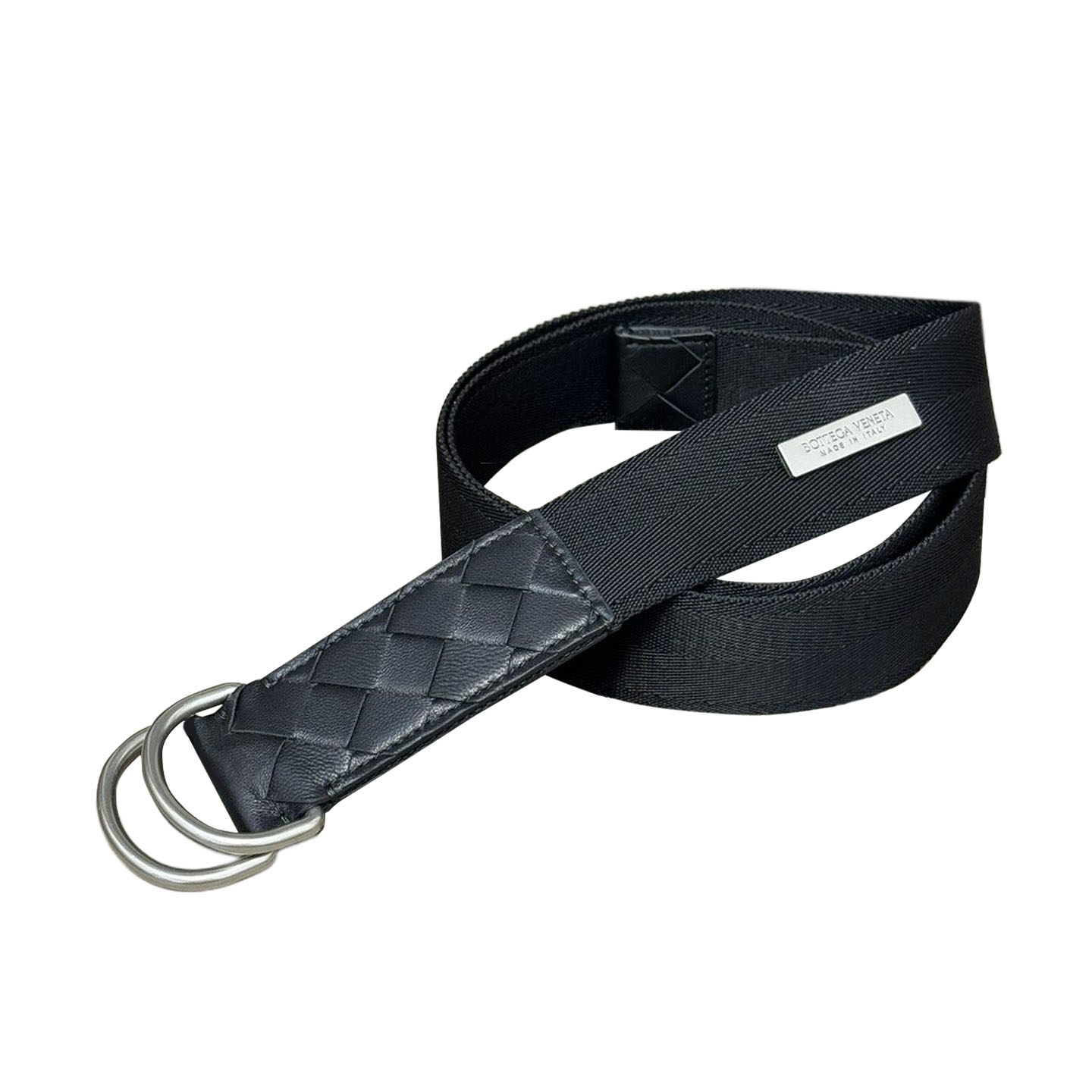 Bottega Veneta Men's Webbing Nastro Belt In Blue/Black Calfskin And Canvas With Silver Hardware 38mm - 图片 5