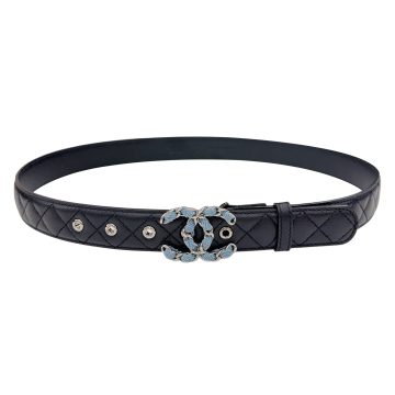Chanel Women's CC Belt In Black Lambskin With Gold/Silver Hardware 30mm