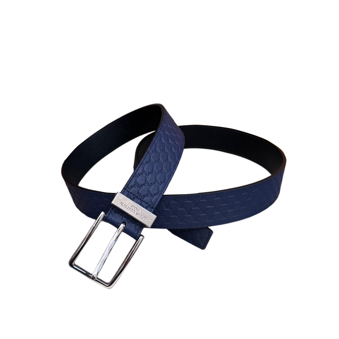Louis Vuitton Men's Pont Neuf Belt In Blue/Black Logo-Embossed Calfskin With Silver Hardware 35mm - 图片 5