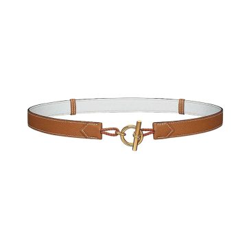 Hermès Women' s Babord Reversible Belt In Brown/White Epsom Calfskin With Gold Hardware