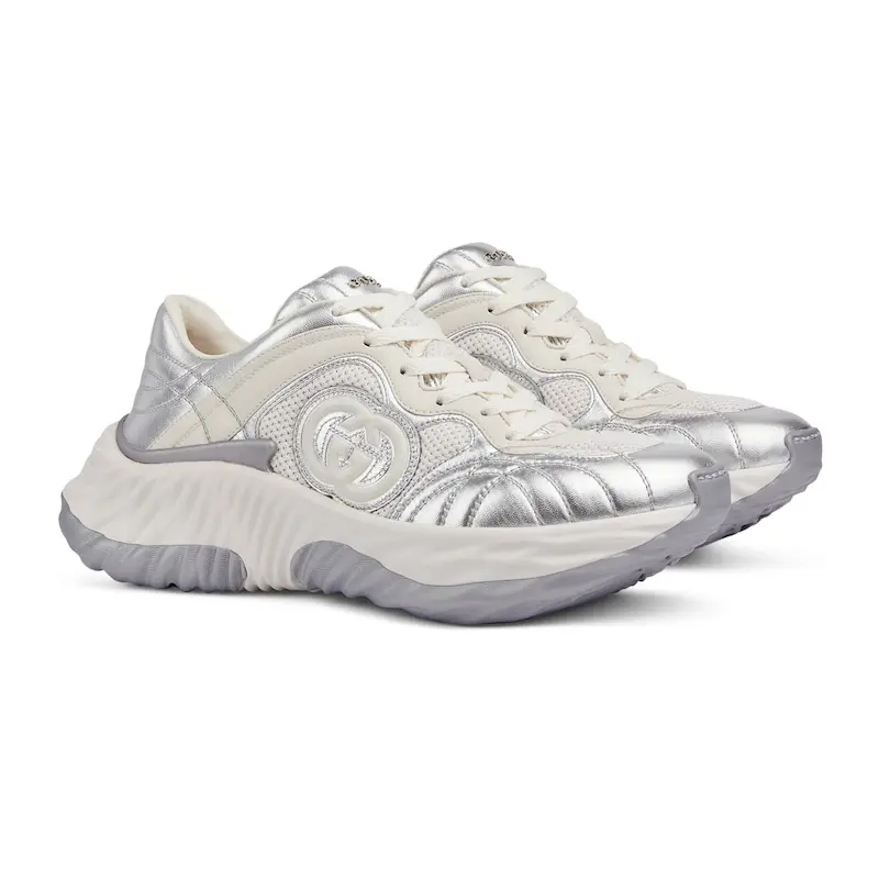 Gucci Ripple series women's thick soled sports shoes white silver Sneakers - 图片 2