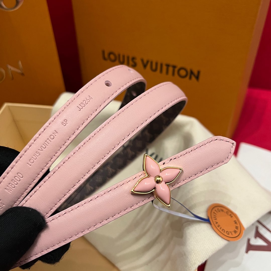 Louis Vuitton Women's Mini Flowergram Reversible Belt In Pink Calfskin And Monogram Canvas With Gold/Silver/Pink/Black Hardware 15mm - 图片 3