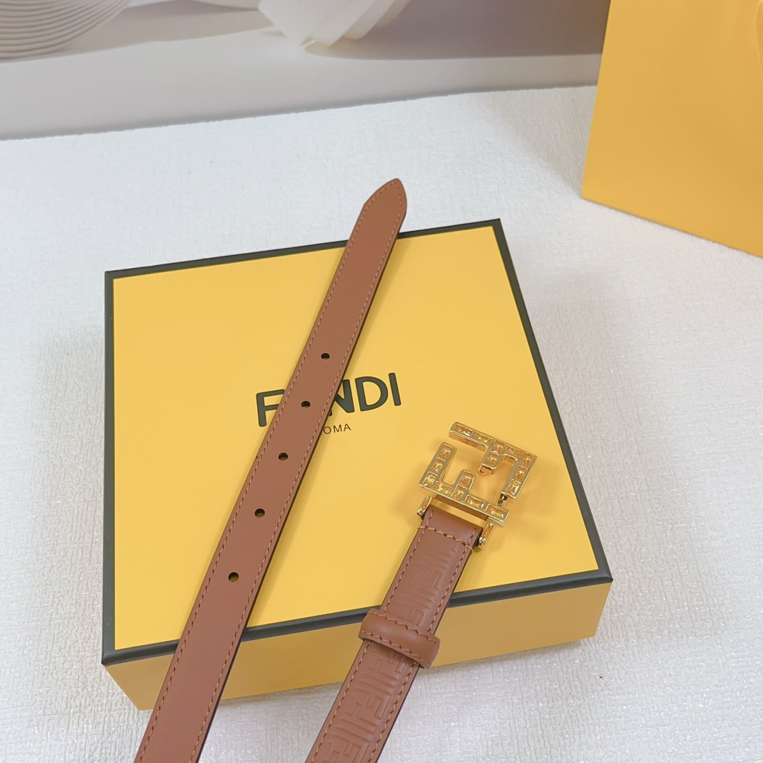 Fendi Women's FF Squared Buckle Belt In Black/Brown/Grey/Beige/White Calfskin With Gold Hardware 20mm - 图片 3