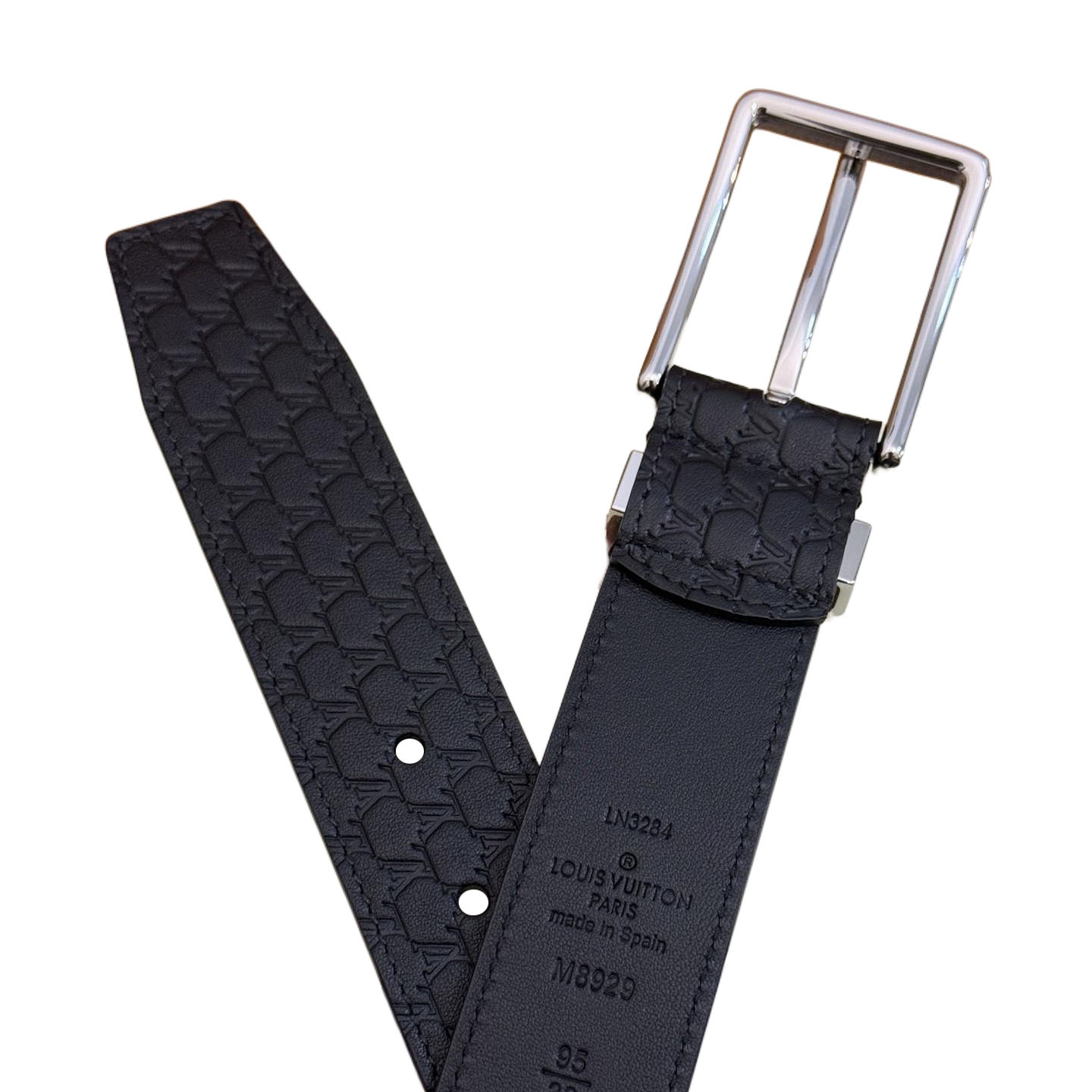Louis Vuitton Men's Pont Neuf Belt In Blue/Black Logo-Embossed Calfskin With Silver Hardware 35mm - 图片 8