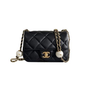 Chanel Double pearl CF chain bag 17/20.5cm White/Black Crossbody Bags
