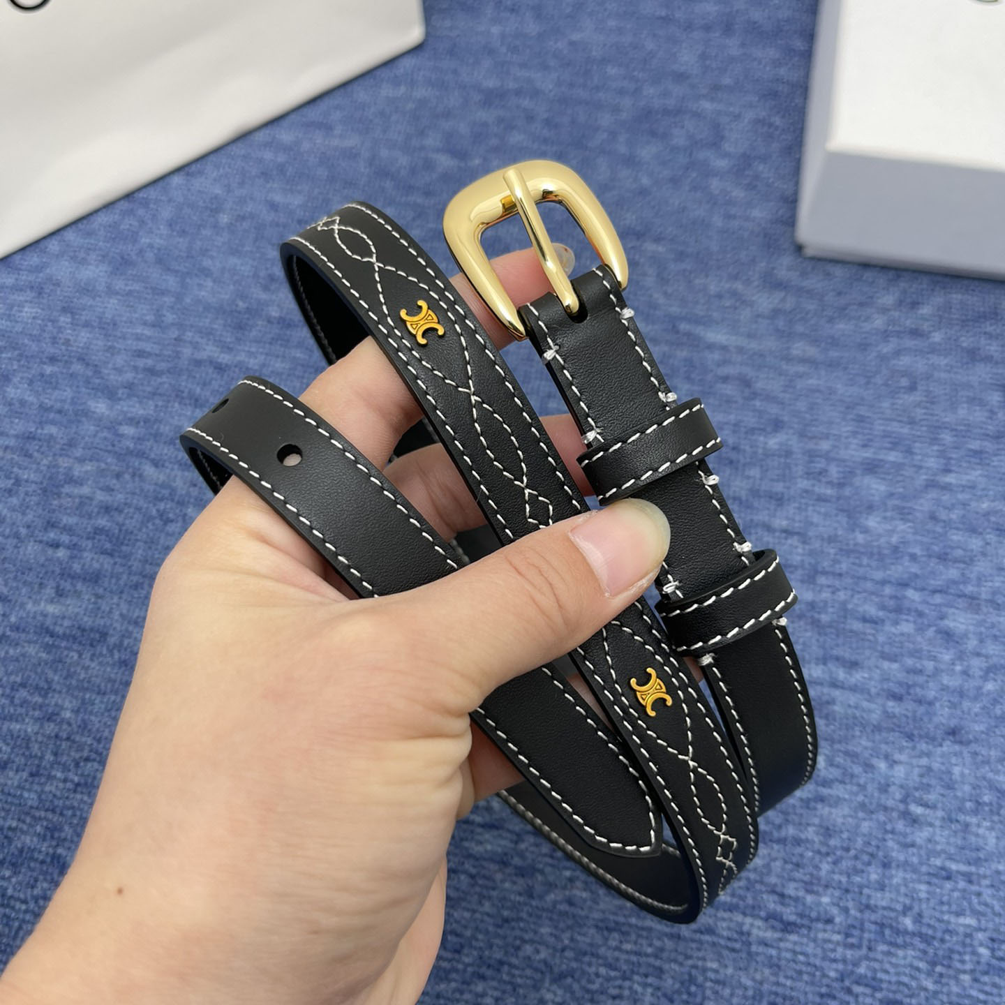 Celine Belt In Brown/Black Calfskin With Gold Hardware 20mm - 图片 6