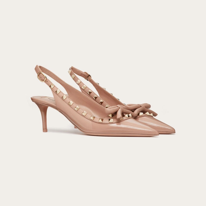 VALENTINO Lace-up heels in patent leather with rivet bow in the same color (heel height: 6cm) - 图片 2