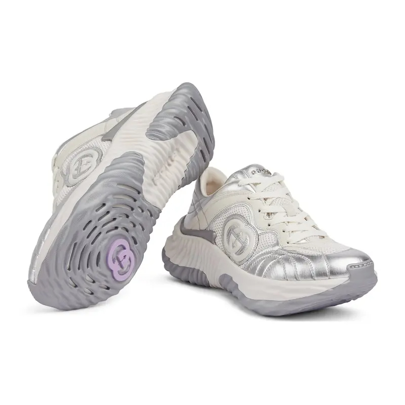 Gucci Ripple series women's thick soled sports shoes white silver Sneakers - 图片 5