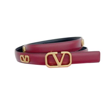 Valentino V Buckle Belt In Red Calfskin With Gold Hardware 20mm
