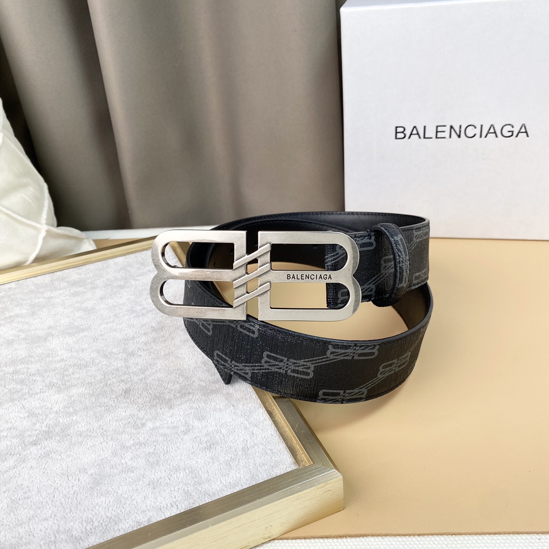 Balenciaga Men's BB Signature Belt In Black/Beige Bb Monogram Coated Canvas With Gold/Silver Hardware 38mm - 图片 4