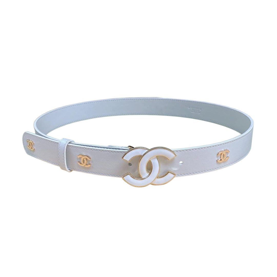 Chanel Women's CC Belt In Black/White Diamond Stitching Calfskin With Gold Hardware 30mm - 图片 5