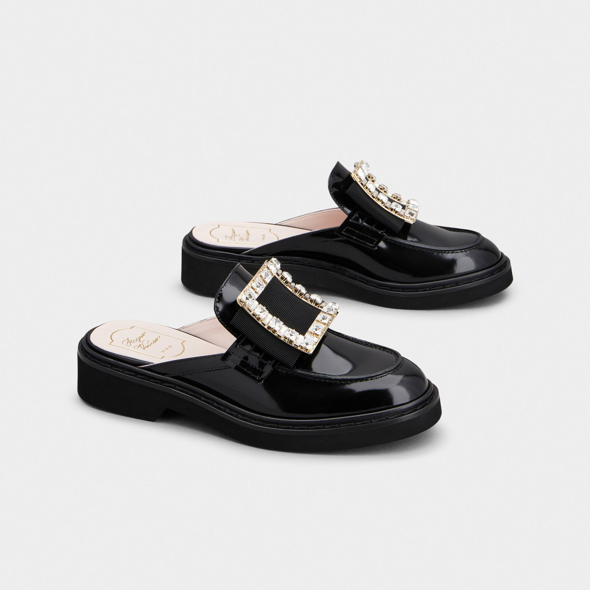 Roger Vivier Viv' Rangers Mules Loafers In Black Patent Leather With Crystal Buckle - 图片 2