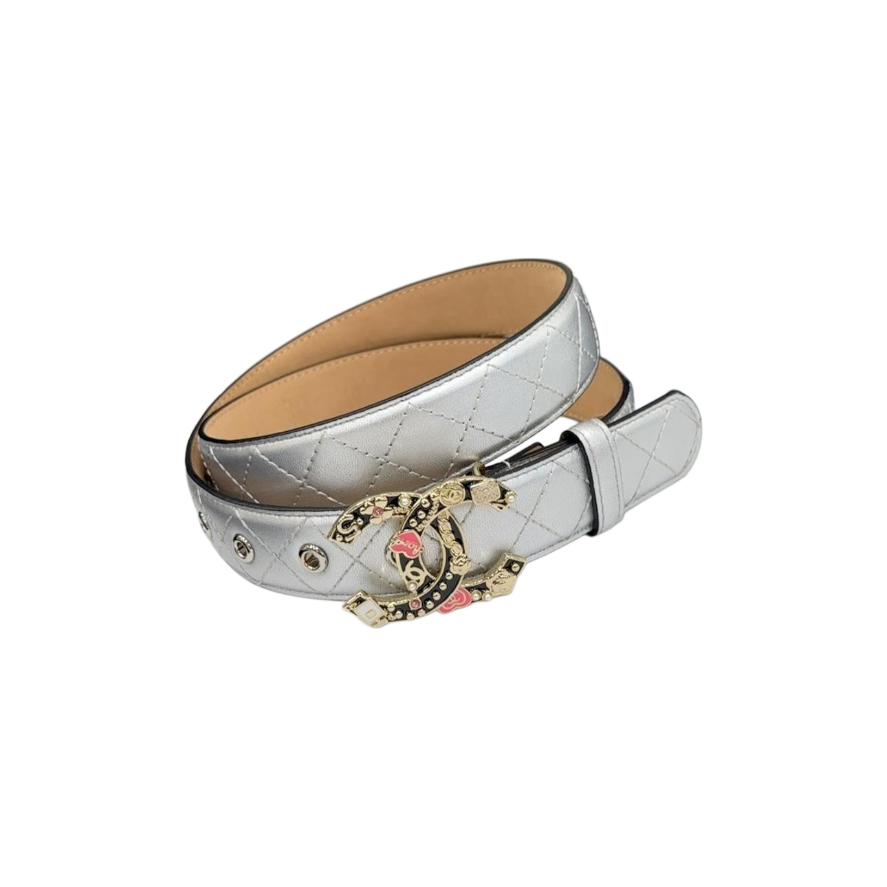 Chanel Women's Decorative CC Buckle Belt In Silver/Purple Diamond Stitching Calfskin With Gold/Silver Hardware 30mm - 图片 2