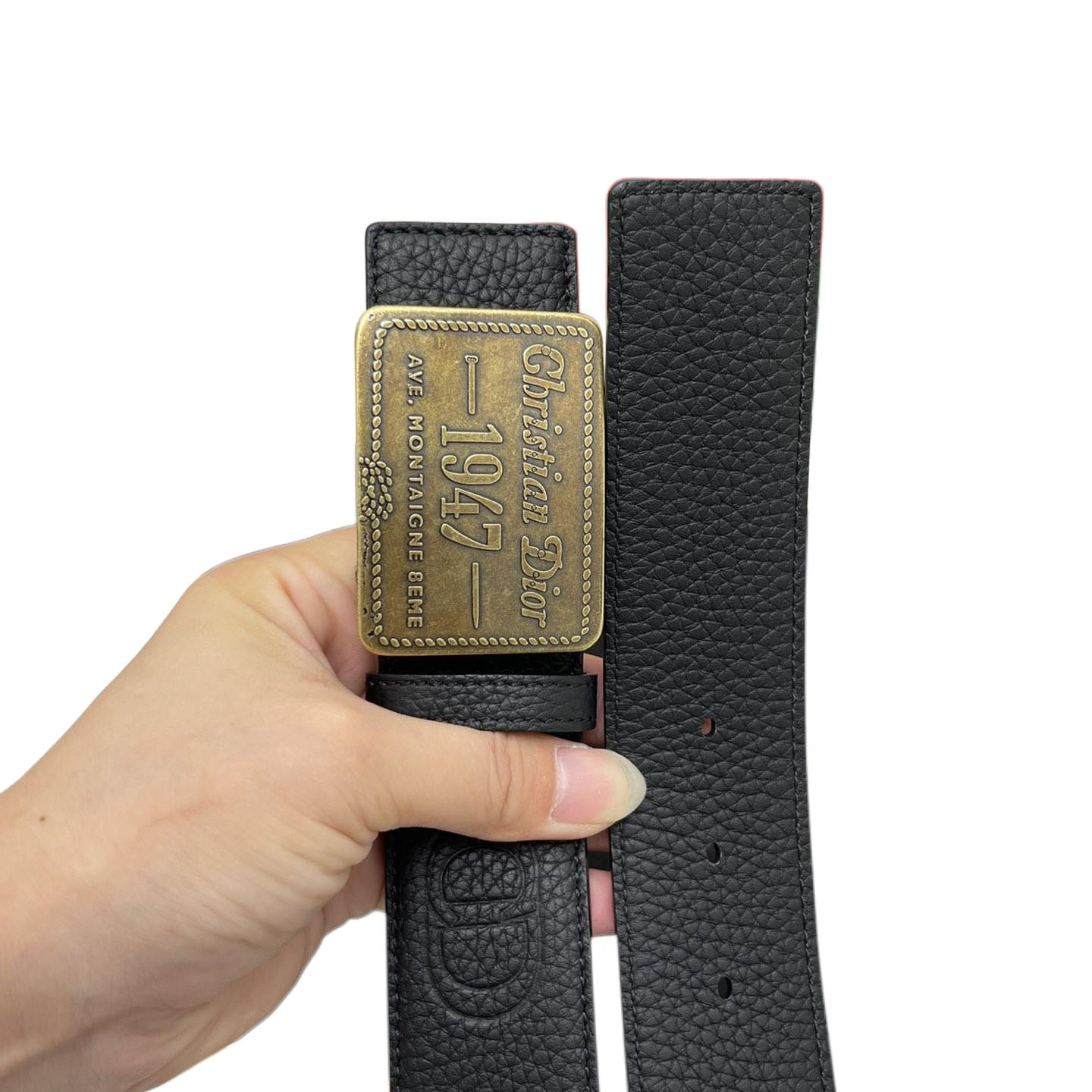 Dior Men' s Montaigne Avenue Square Buckle Belt In Black/White Grained Calfskin With Silver/Gold Hardware 40mm - 图片 2