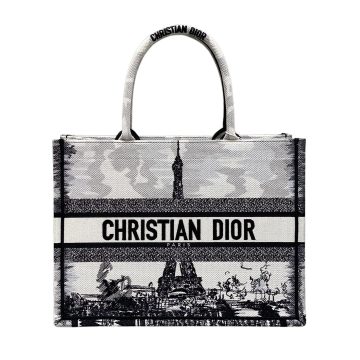 Dior Medium Dior Book Tote White and Black Paris Embroidery