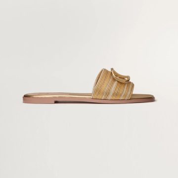 VALENTINO VLOGO SIGNATURE CORNELY Embroidered metallic leather slipper sandals