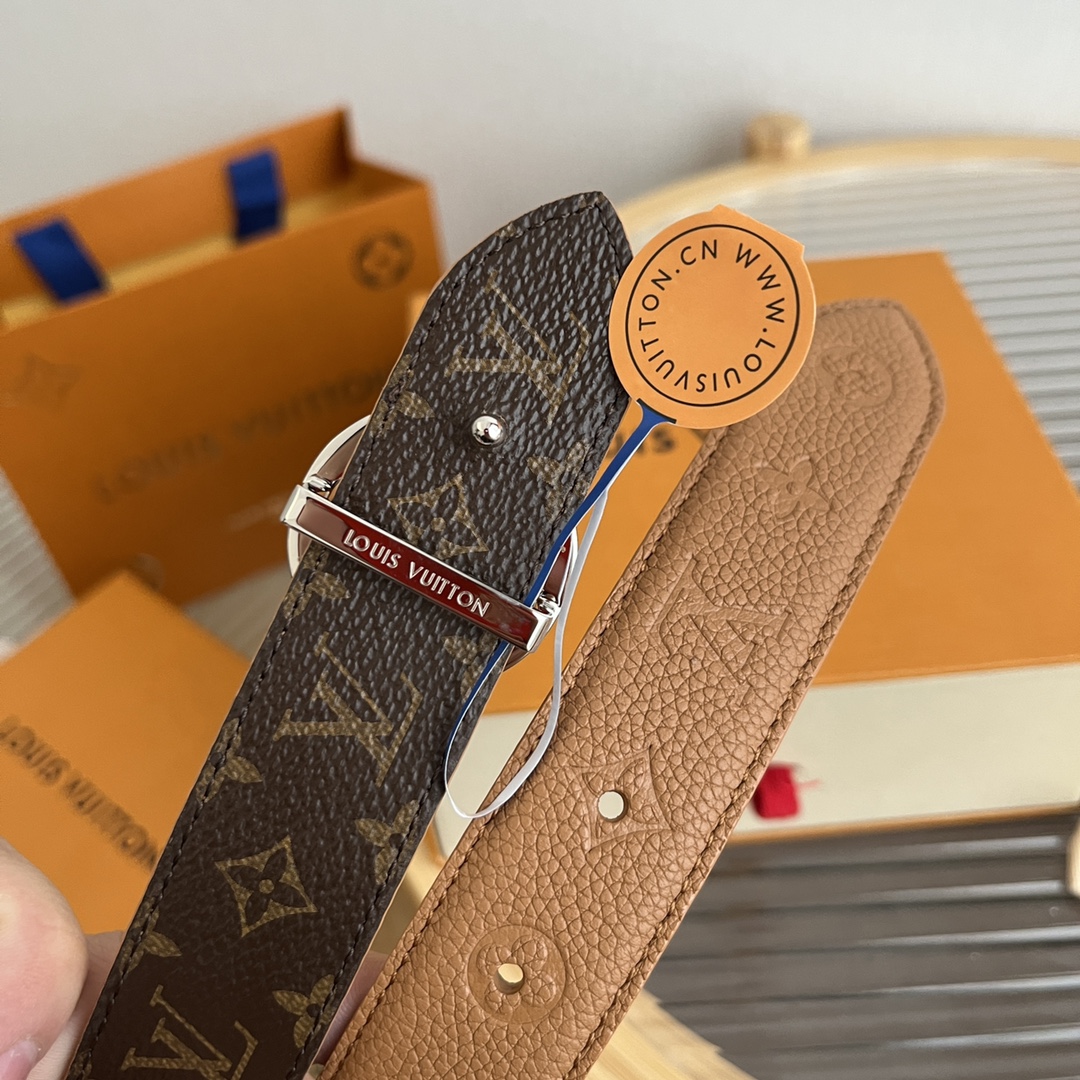Louis Vuitton Women's Flowergram Round Buckle Reversible Belt In Black/White/Brown Calfskin And Monogram Canvas With Gold/Silver Hardware 30mm - 图片 9