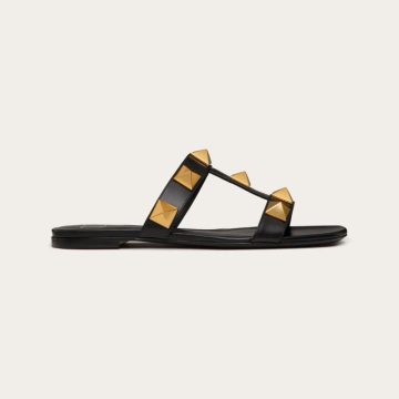 VALENTINO Black Cowhide slip-on sandals