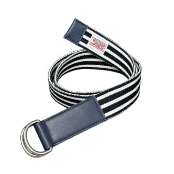 Bottega Veneta Men's Webbing Nastro Belt In Blue/Black Calfskin And Canvas With Silver Hardware 38mm