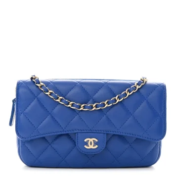 Designer Phone Holder – Blue Quilted Lambskin