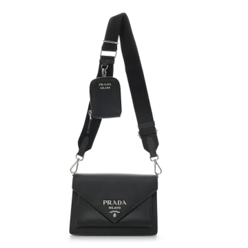 Prada Mini Envelope Bag Black Saffiano & City Calf Leather Silver Hardware