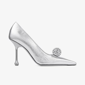 JIMMY CHOO Silver metallic leather high heels
