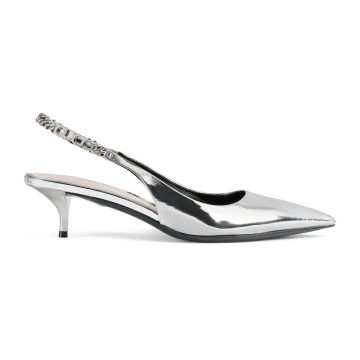 Gucci silvery patent leather pointed heels high heels shoes Rear lace up high heels