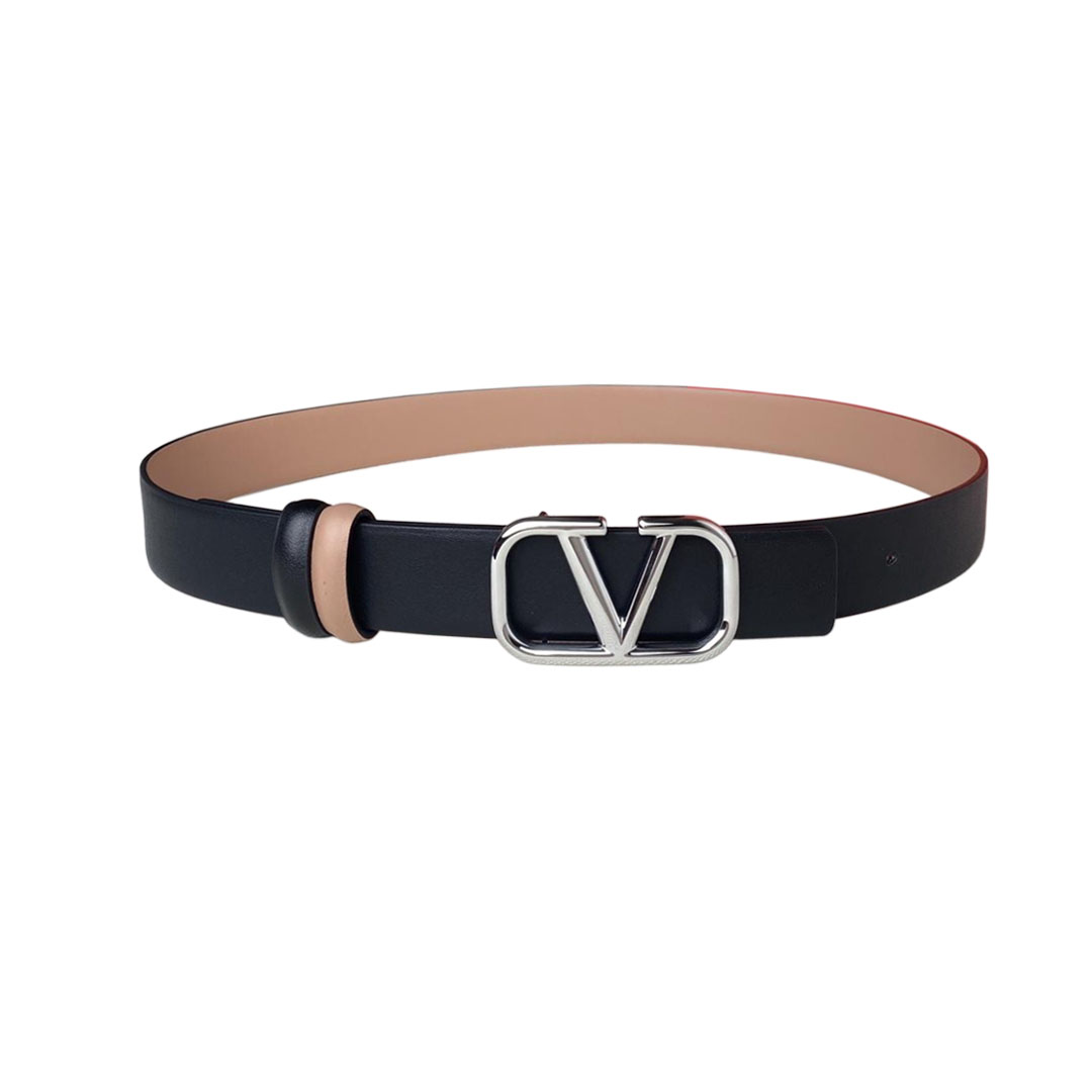 Valentino V Buckle Reversible Belt In Nude/Black/White Calfskin With Gold/Silver Hardware 30mm - 图片 2