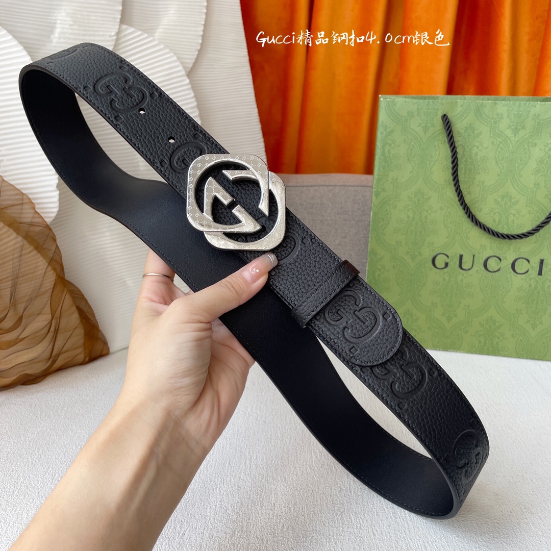 Gucci Men's Square Double G Buckle Belt In Black Monogram Calfskin With Gold/Silver Hardware 40mm - 图片 7