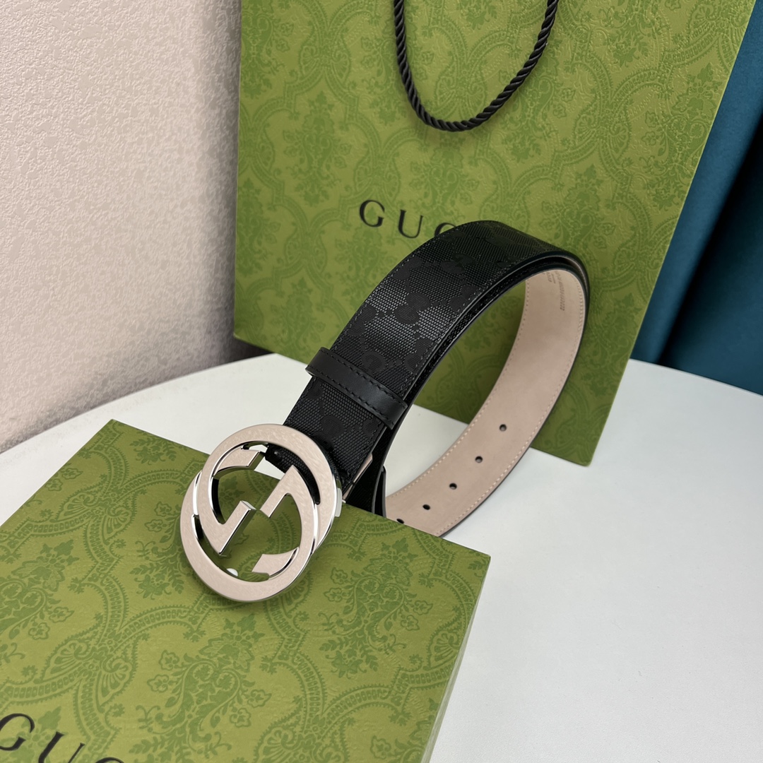 Gucci Men's Interlocking G Buckle Belt In Black GUCCI Marmont Canvas With Gold/Silver/Gun Black/Black Hardware 40mm - 图片 5