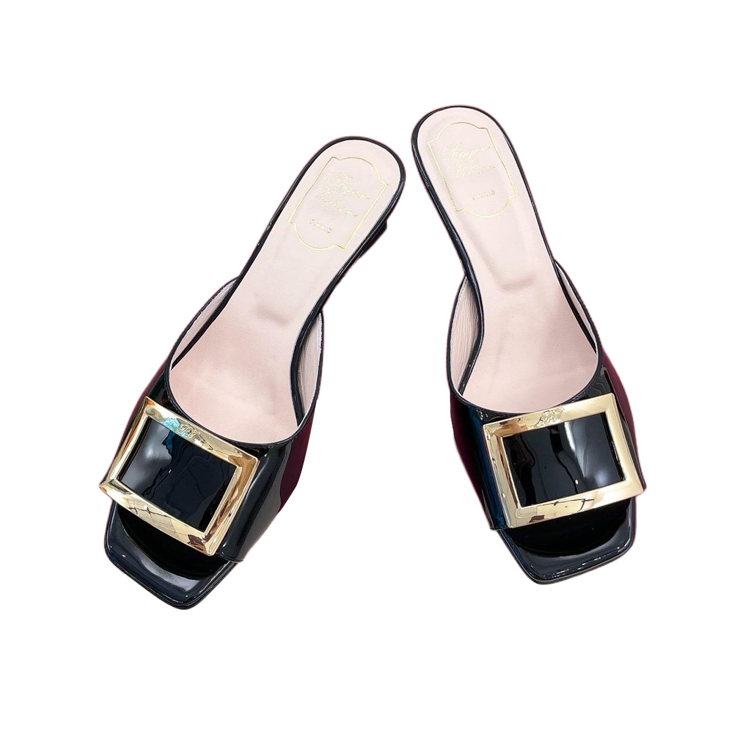 Roger Vivier Trompette Mules High Heels In White/Black/Beige/Pink Patent Leather With Metal Buckle (Heel Height 4.5cm) - 图片 2