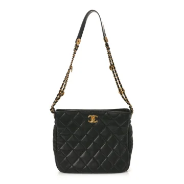 Chanel Twist Your Buttons Hobo Medium Black Quilted Caviar Leather Aged Gold Hardware