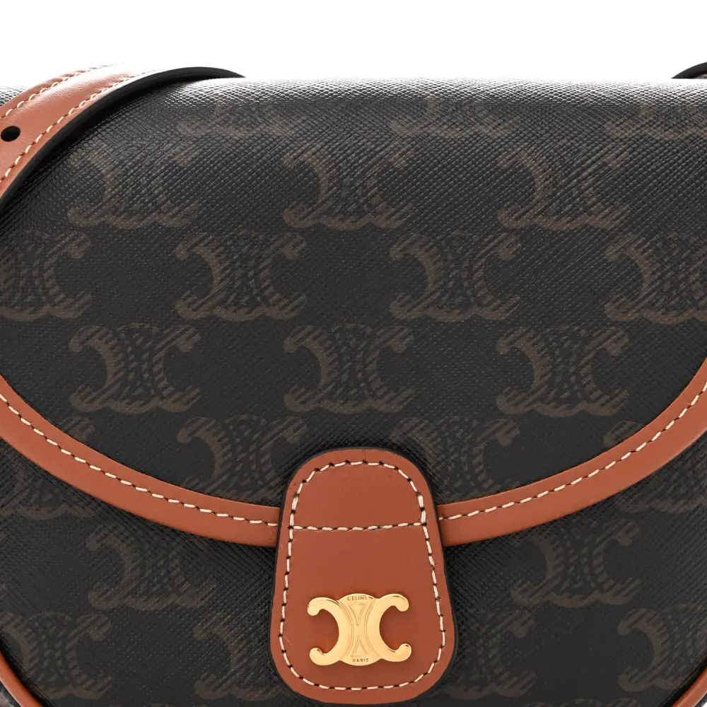 Celine Mini Besace Tan Canvas & Calfskin Leather Triomphe Gold Hardware - 图片 7
