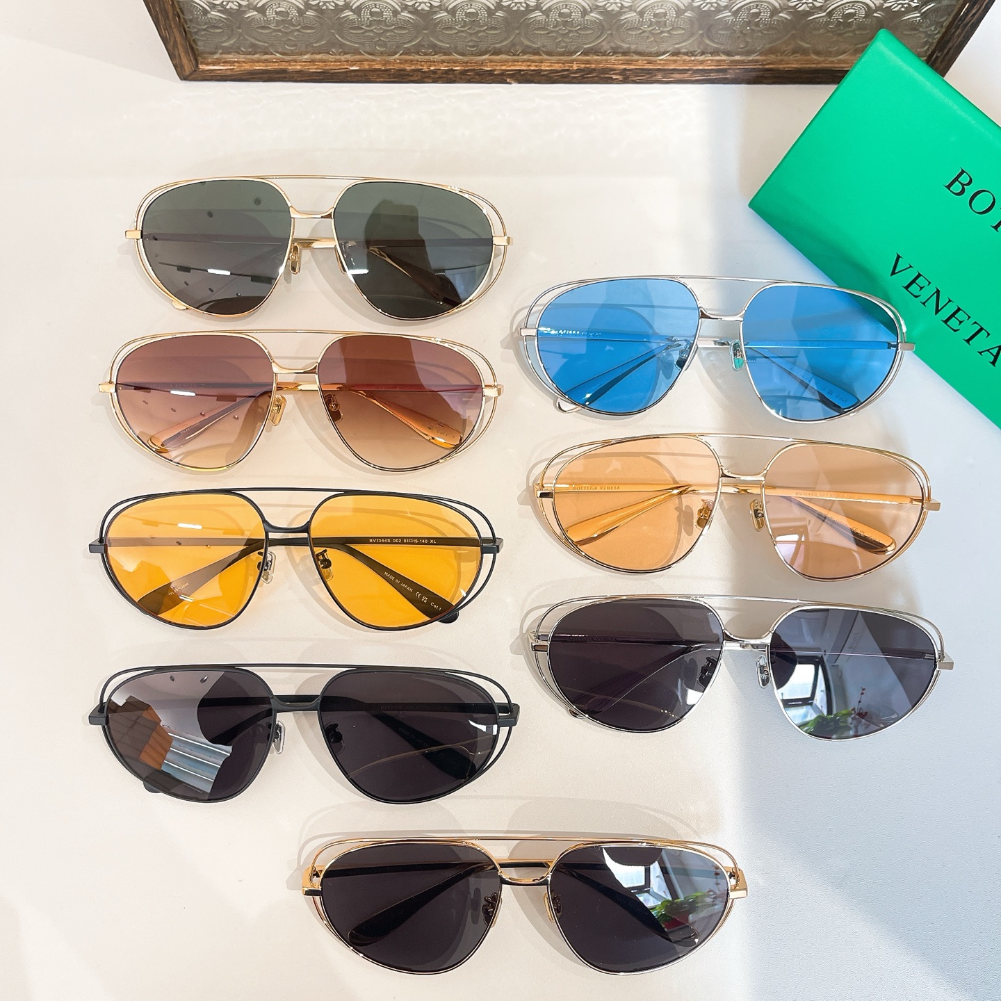 Bottega Veneta Pilot glasses blue/orange/apricot/brown/green/black gold/black silver/black color Size 132口1-120 - 图片 9