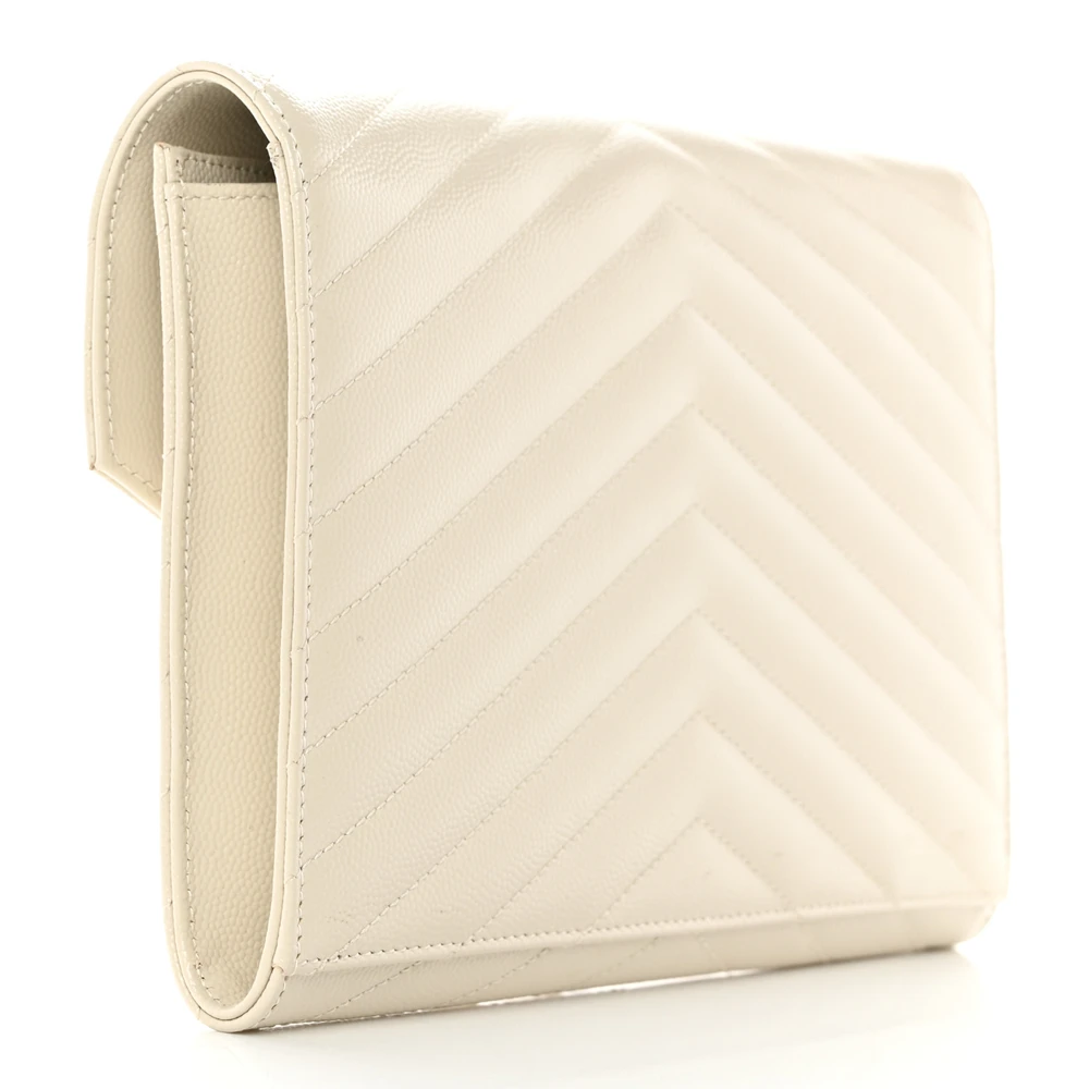 Saint Laurent Medium Envelope Clutch Blanc Vintage Chevron Monogram Grain De Poudre Matelasse Leather Gold Hardware - 图片 3
