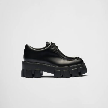 PRADA Black Monolith shiny leather lace-up shoes Loafers