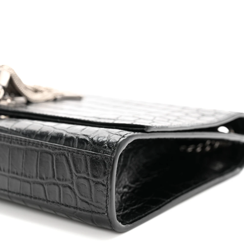 Saint Laurent Medium Kate Tassel Satchel Black Embossed Classic Monogram Calfskin & Crocodile Leather Silver Hardware - 图片 5