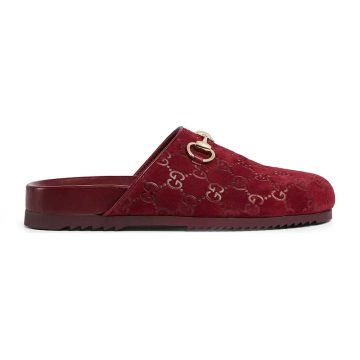 Gucci horseshoe buckle baotou round headed red flat bottom slippers