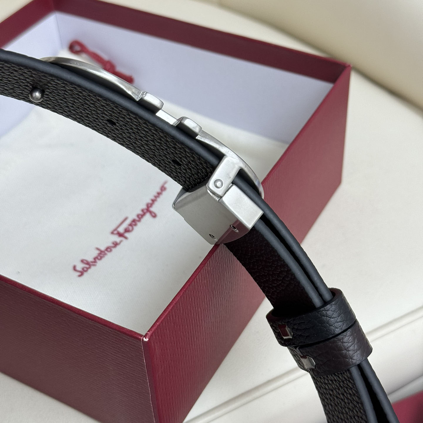 Ferragamo Men's Double Gancini Buckle Belt In Black Grained Calfskin With Gold/Silver/Black Hardware 35mm - 图片 3