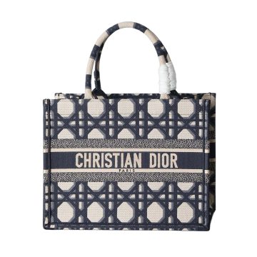 Dior Medium Dior Book Tote In Beige And Blue Macrocannage Embroidered Canvas
