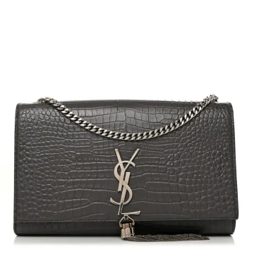 Saint Laurent Medium Kate Tassel Satchel Storm Embossed Classic Monogram Calfskin & Crocodile Leather Silver Hardware