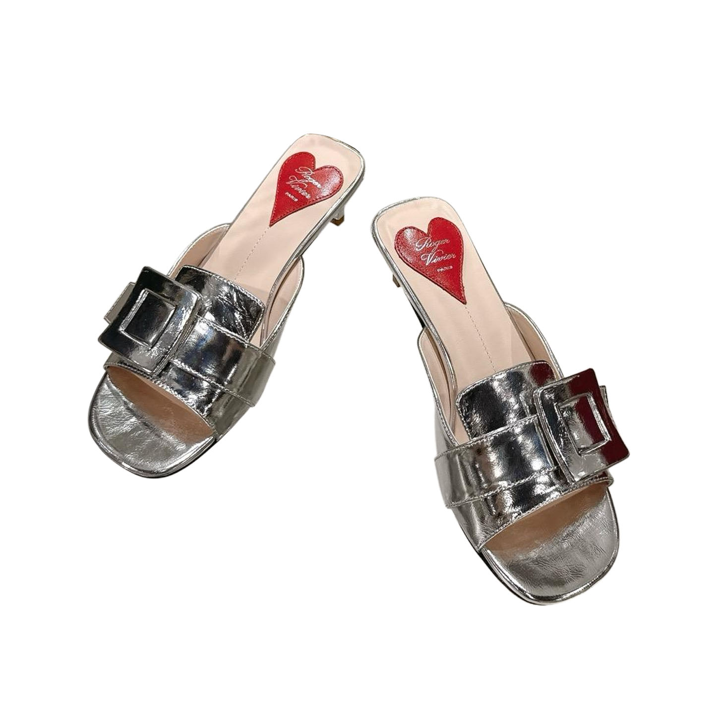 Roger Vivier Viv' Canard Mules Sandals In Gold/Silver Leather With Lacquered Metal Buckle (Heel Height 5.5cm) - 图片 2
