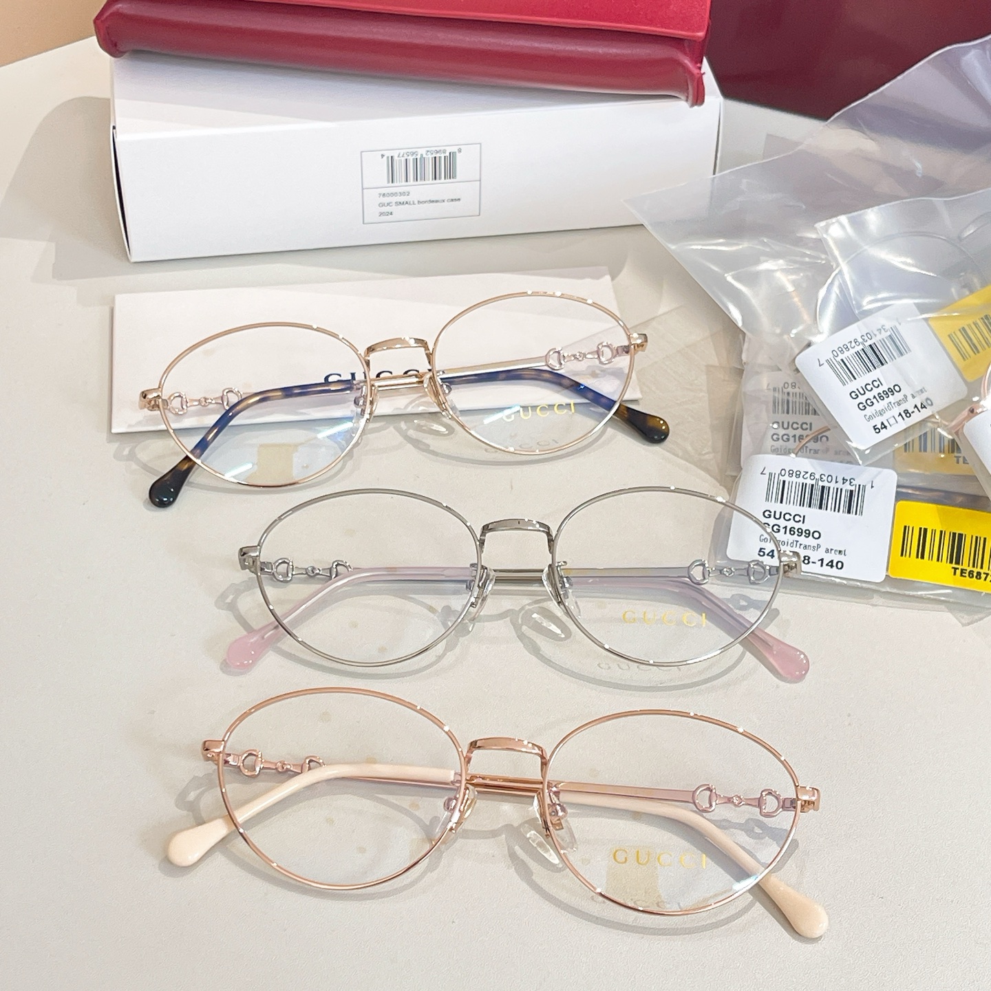 Gucci Round frame glasses rose gold/leopard gold/silver color transparent lens Size 54口18-140 - 图片 8