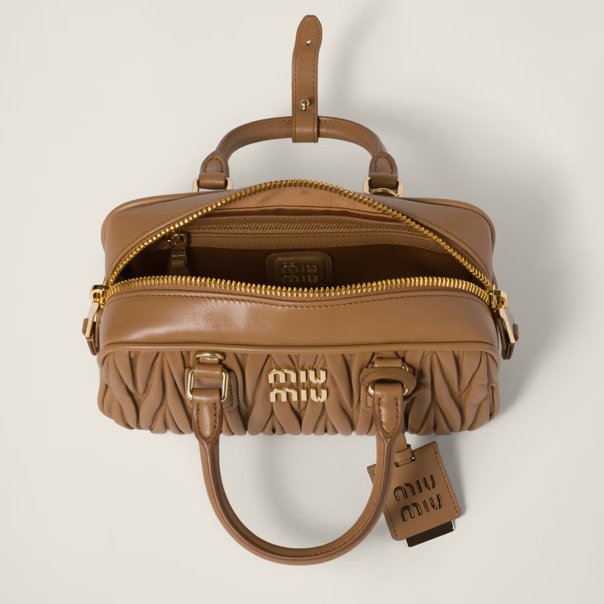 Miu Miu Arcadie matelassé Quilted Lambskin Leather Light Brown Top-Handle Bags - 图片 4