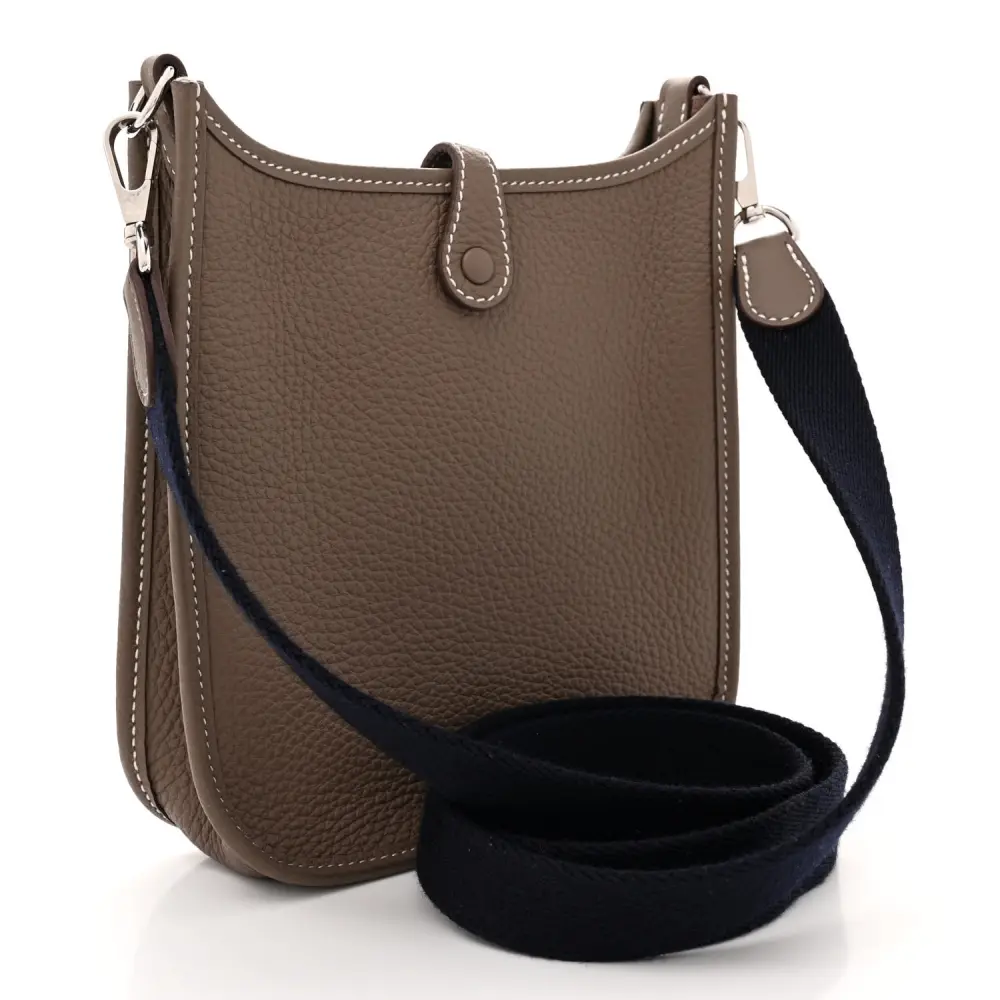Hermès Amazone Evelyne TPM Étain / Bleu Indigo Taurillon Clemence Leather Silver Hardware - 图片 3