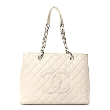 Chanel Grand Shopping Tote (GST) Large White Quilted Caviar Leather Silver Hardware