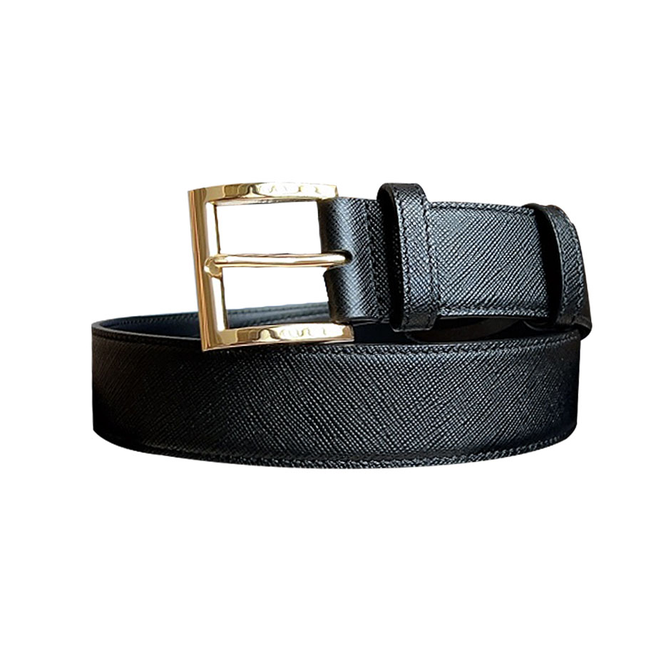 Prada Women' s Square Buckle Belt In Black Calfskin With Gold/Silver/Gun Black Hardware 35mm - 图片 4