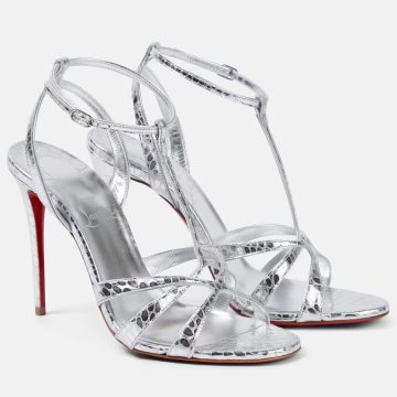 Christian Louboutin Silver metallic leather high-heeled sandals