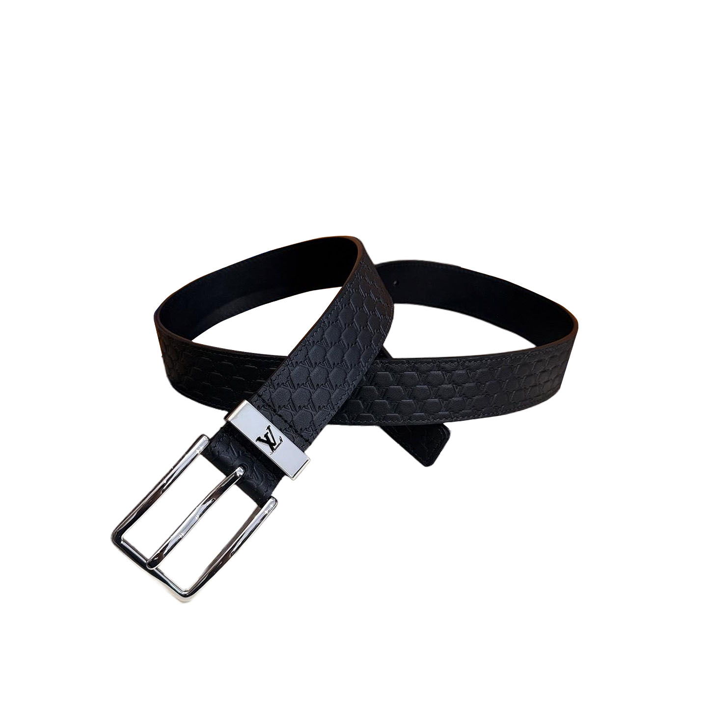 Louis Vuitton Men's Pont Neuf Belt In Blue/Black Logo-Embossed Calfskin With Silver Hardware 35mm - 图片 7